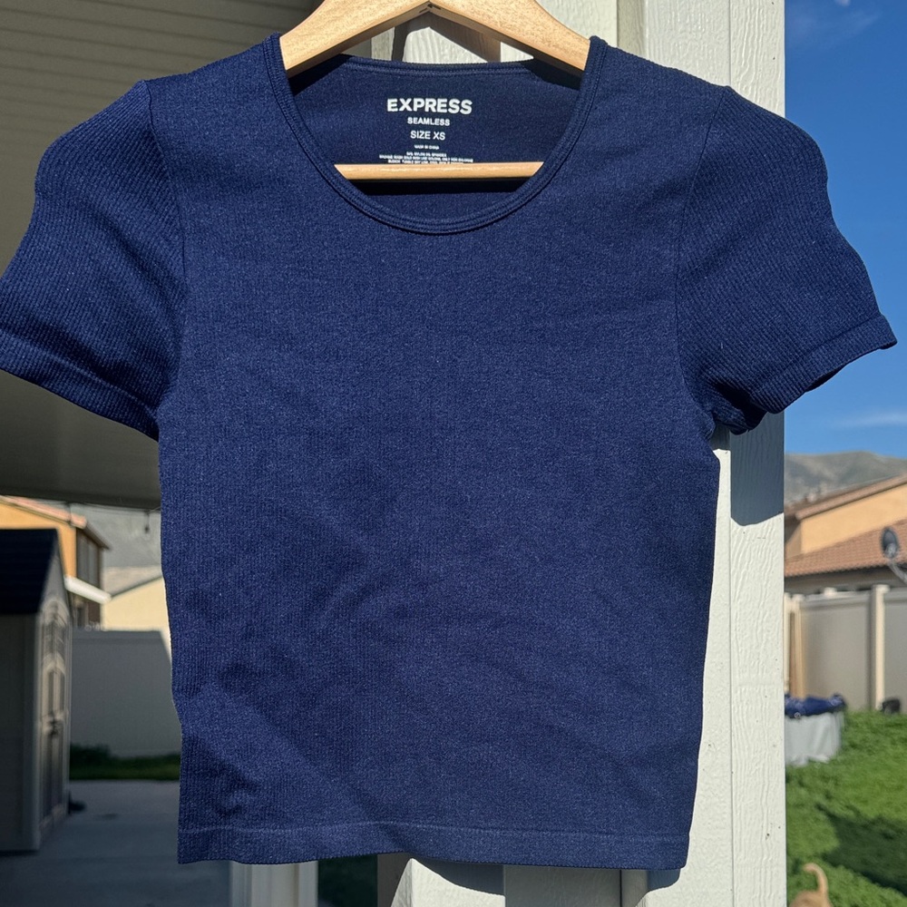 Express Navy Blue Ribbed Crop Top